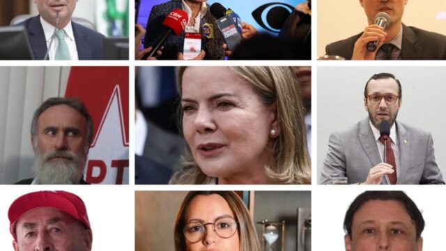Colagem mostrando os rostos dos nove candidatos que concorrem ao Senado pelo Paraná