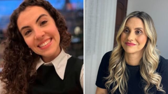 Duas mulheres sorrindo em fotos recortadas lado a lado