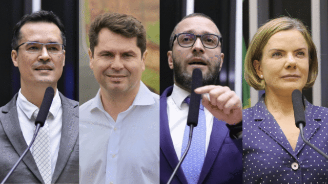 Da esquerda para a direita, Deltan Dallagnol, Alexandre Curi, Filipe Barros e Gleisi Hoffmann em fotos oficiais