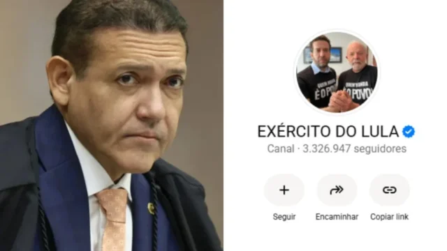 Ministro Nunes Marques e captura de tela do canal Exército do Lula no WhatsApp com mais de 3 milhões de seguidores