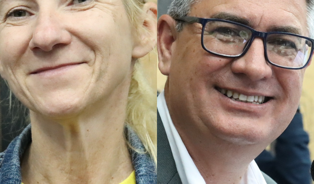 Retrato dividido com a vereadora Teka dos Animais à esquerda e o vereador Julio Kuller à direita