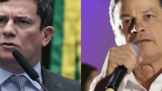 Retratos lado a lado do senador Sergio Moro e de Sandro Alex em eventos políticos